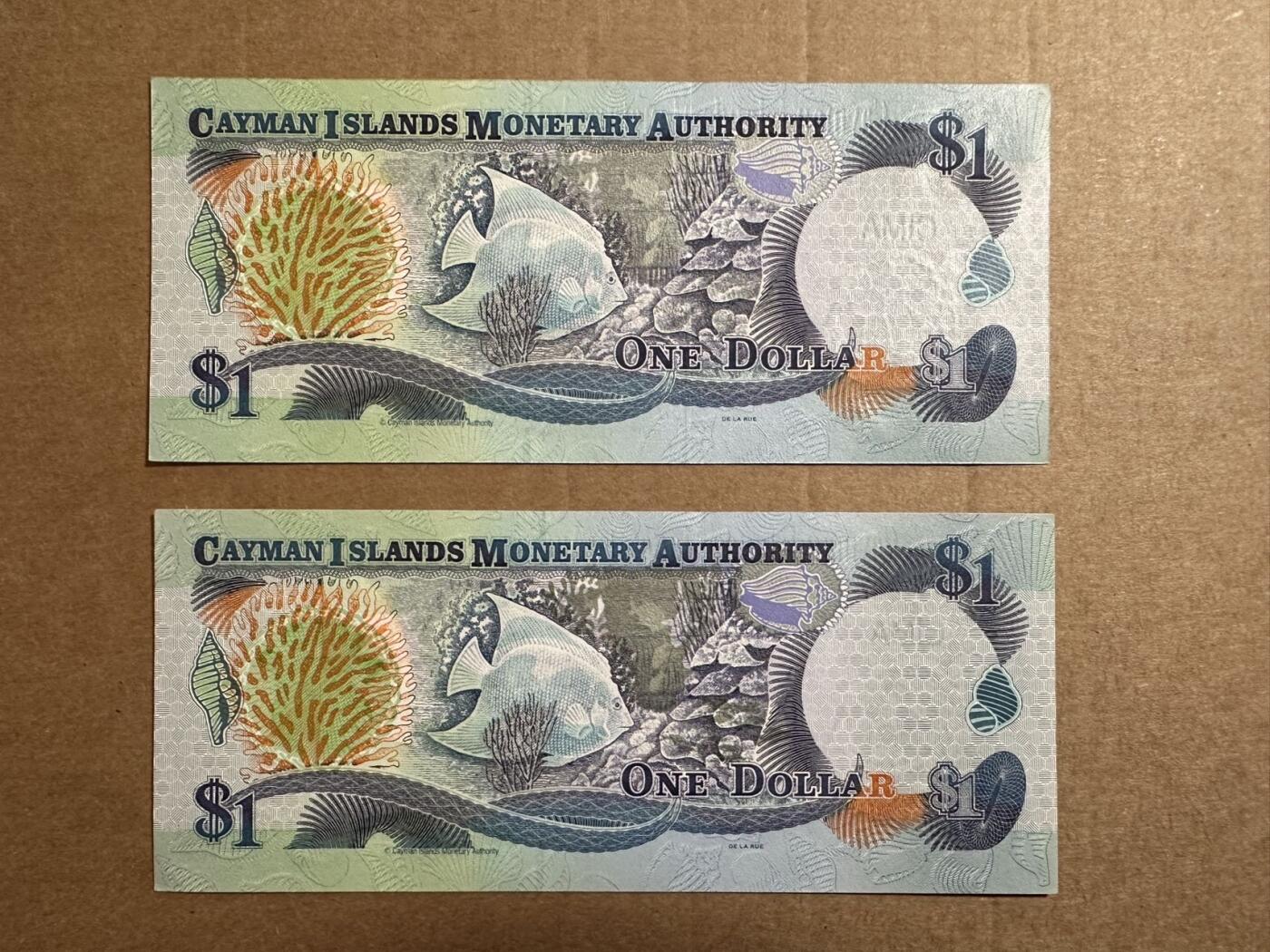 🐍甜小邱世界纸币收藏🐍第138期精品场💐 Q/1首发冠 999+000豹子号两张 全新UNC 开曼群岛 1元 “开曼群岛500周年纪念” 2003