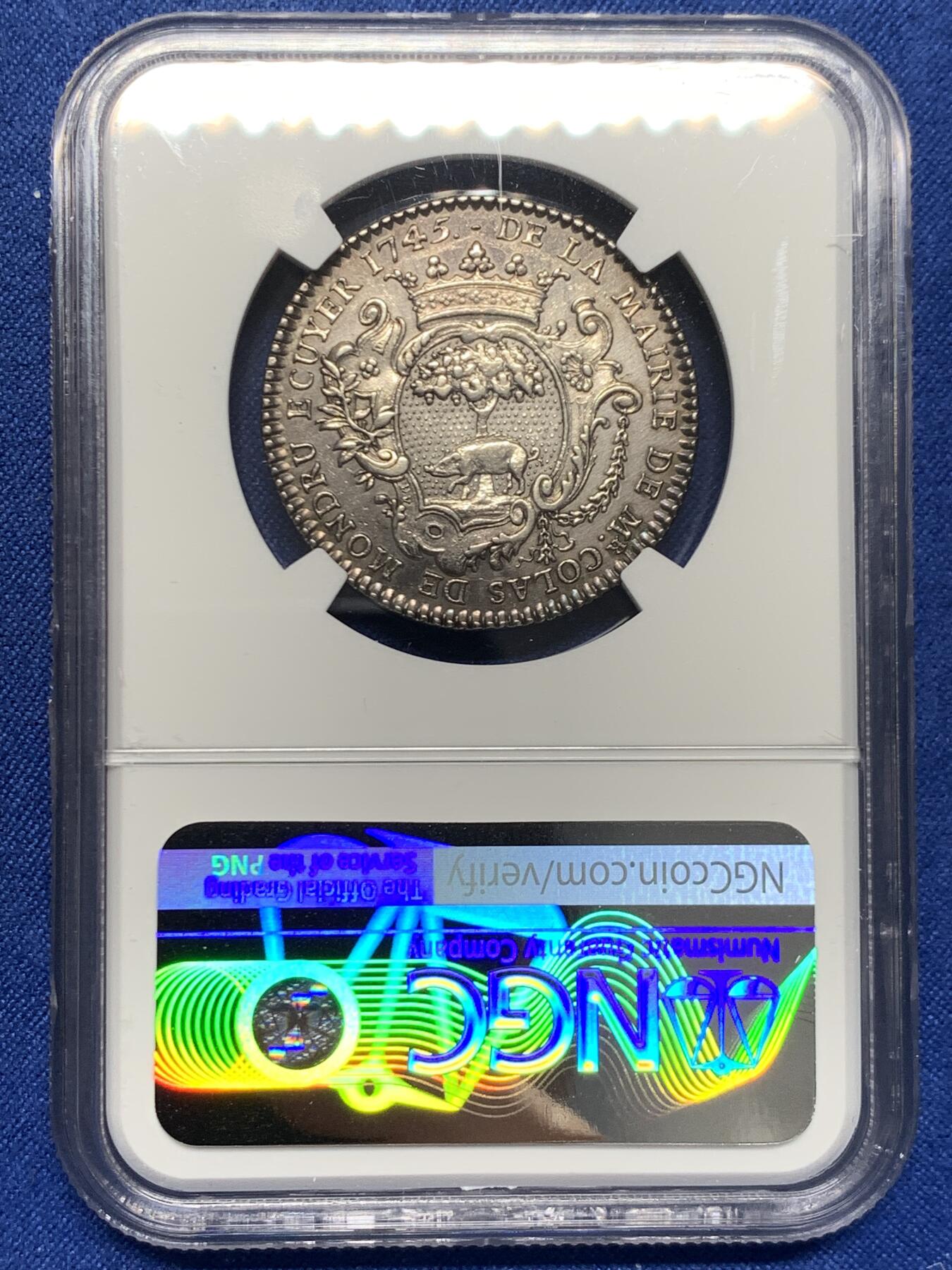 《竞宝斋》第453场 周日，周一 2场连拍 （全场包邮，欢迎送拍） NGC AUD 法国奥尔良市政厅银质代币