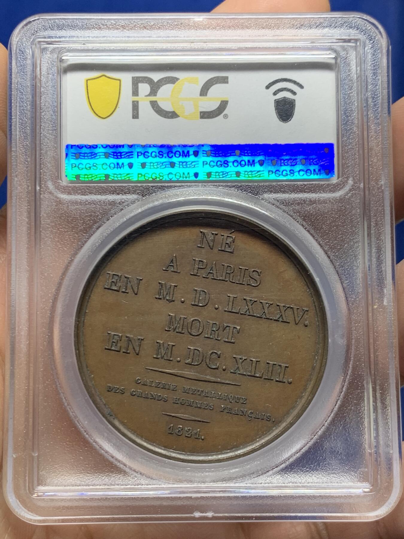 《竞宝斋》第453场 周日，周一 2场连拍 （全场包邮，欢迎送拍） PCGS SP63 法国1821年红衣主教黎塞留纪念章 高浮雕 加厚盒