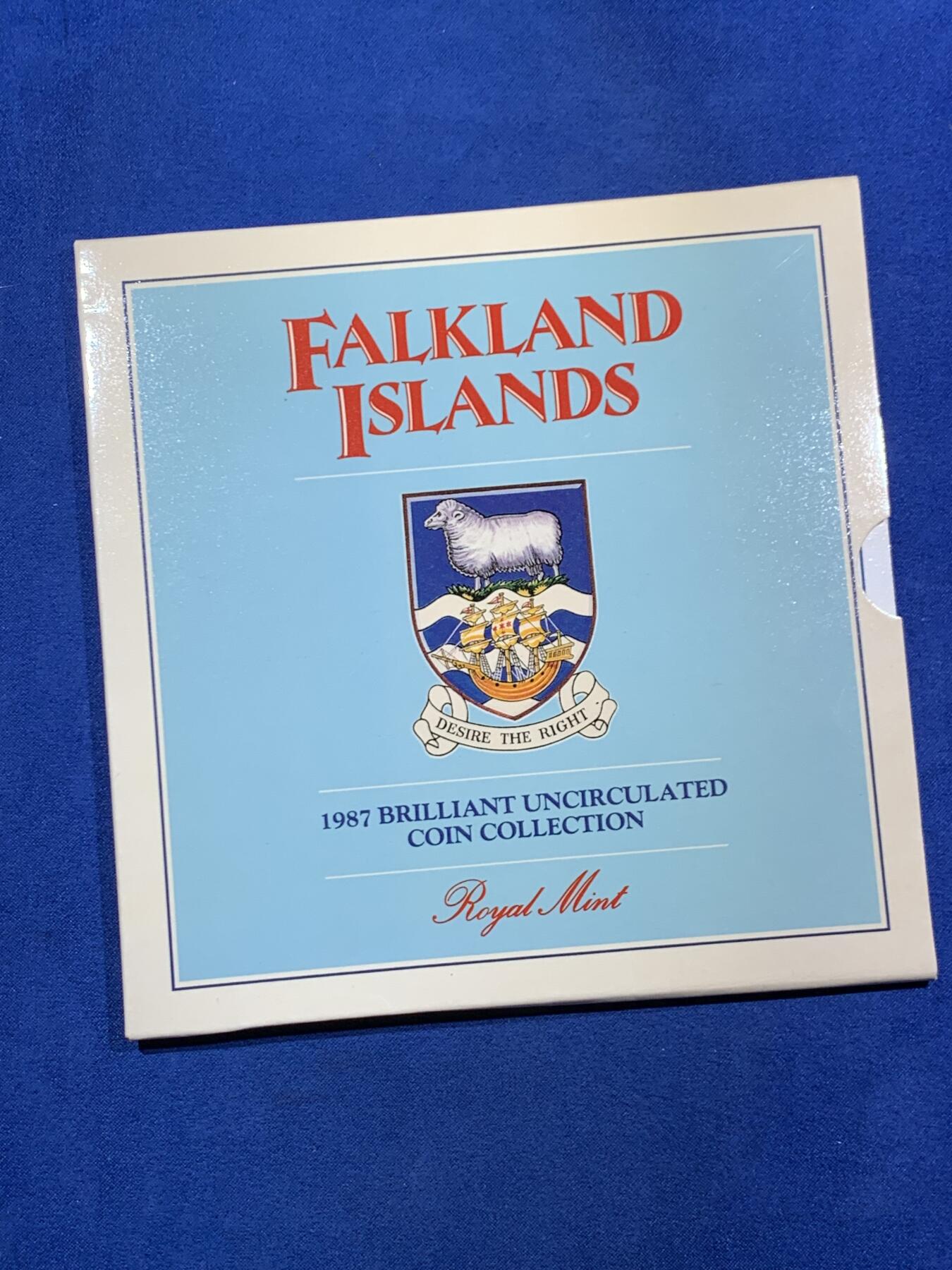 《竞宝斋》第453场 周日，周一 2场连拍 （全场包邮，欢迎送拍） 福克兰群岛 1987 造币厂套装 全7枚套币 英国皇家造币厂