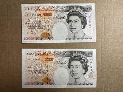 🐍甜小邱世界纸币收藏🐍第138期精品场💐 - 【皇冠版+a版一对】英国1992+1993年10镑一对 狄更斯 全新UNC