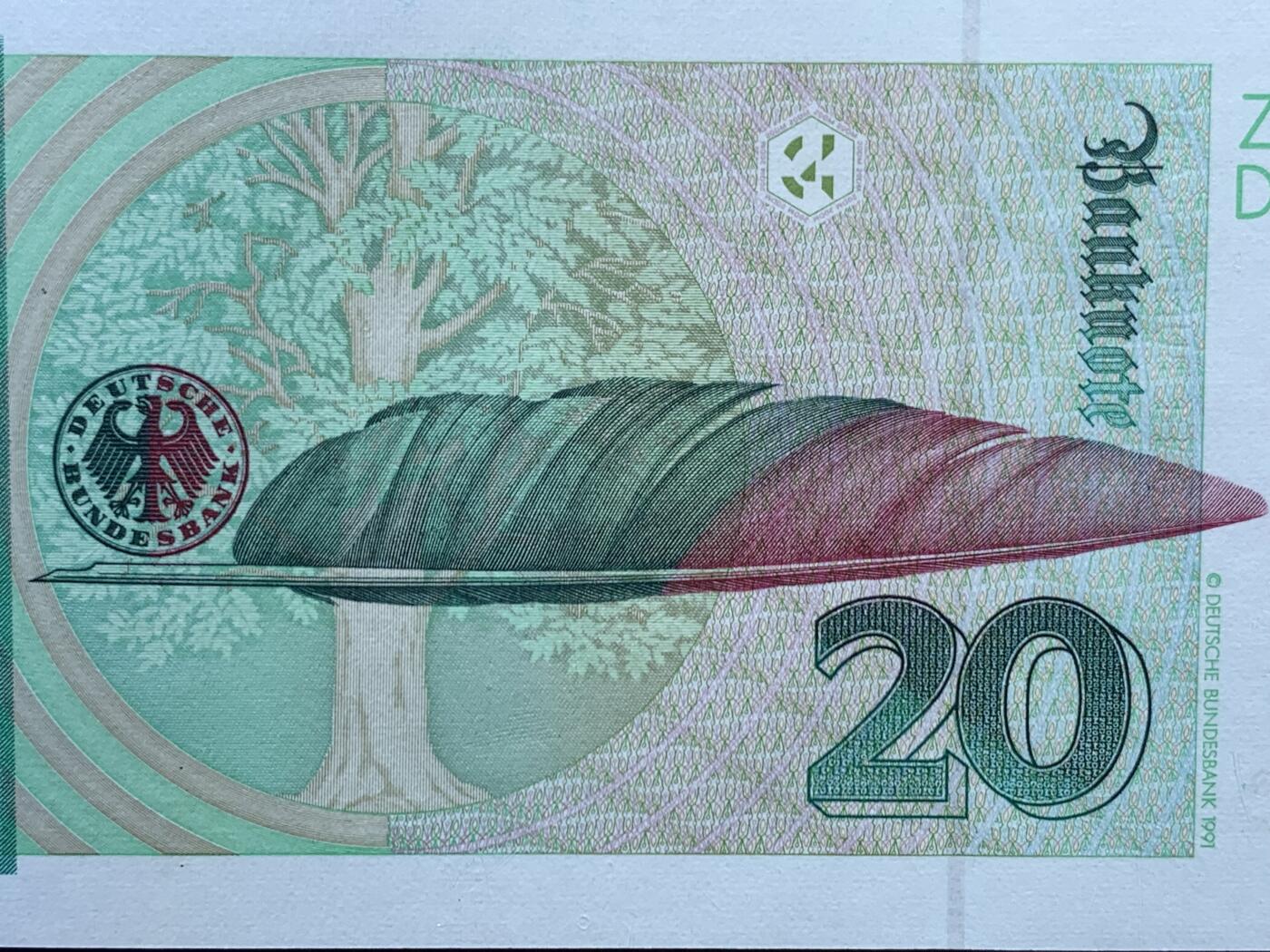 《竞宝斋》第453场 周日，周一 2场连拍 （全场包邮，欢迎送拍） PMG 66EPQ 德国 1993年20马克 补号