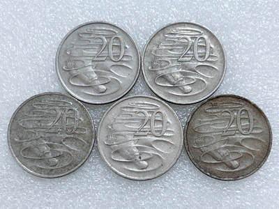 第一海外回流一元起拍收藏 散集专场  第284期 - 澳大利亚1976年20分硬币 5枚