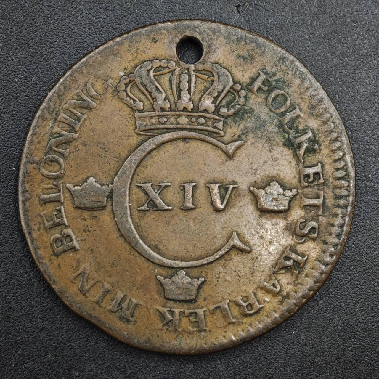 【淘币小摊】实时拍第八百三十七拍   散币银币场   满百包邮可预留二周 每周一统一发货   瑞典1825年1斯基林铜币