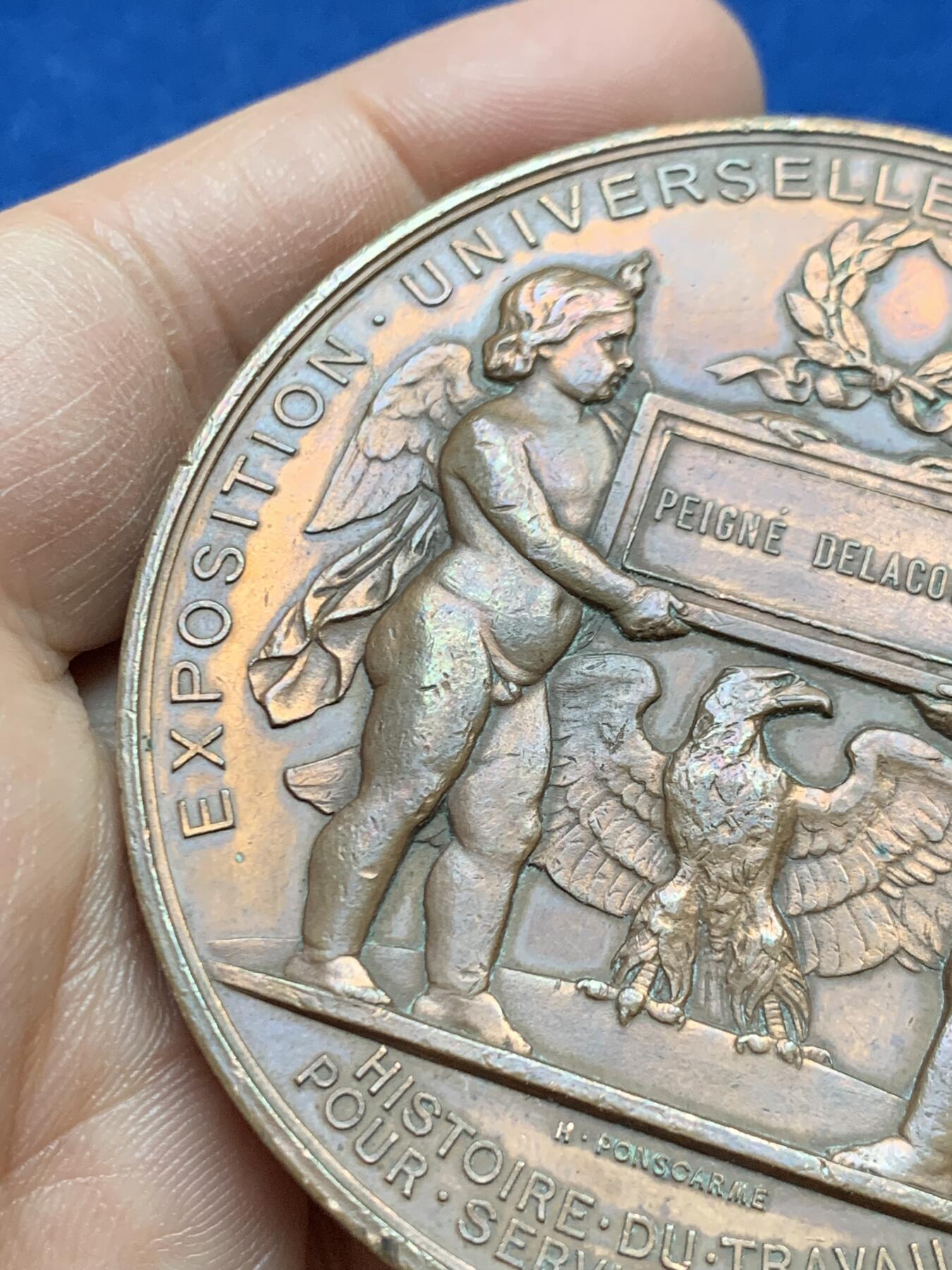 《竞宝斋》第453场 周日，周一 2场连拍 （全场包邮，欢迎送拍） 1867年法国巴黎世博会纪念大铜章 156.4克 67.5mm 蜜蜂铜标