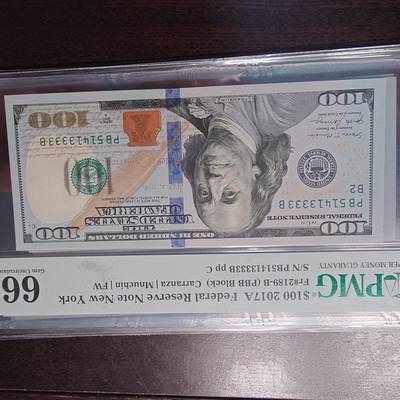 【新年首拍】世界钱币～微拍第222期暨2026年第1期  评级币专场 剩余部分硬通评级币汇率起拍 欢迎参与 2017A美国100元 带4豹子号56274888 PMG66E