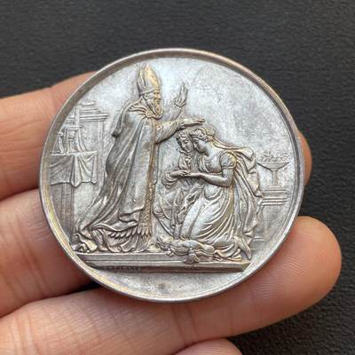 「木头集藏」章牌专场-第65场 - 1879年法国婚礼纪念银章，直径：41mm，32.5 g，边铭：蜜蜂 ARGENT。