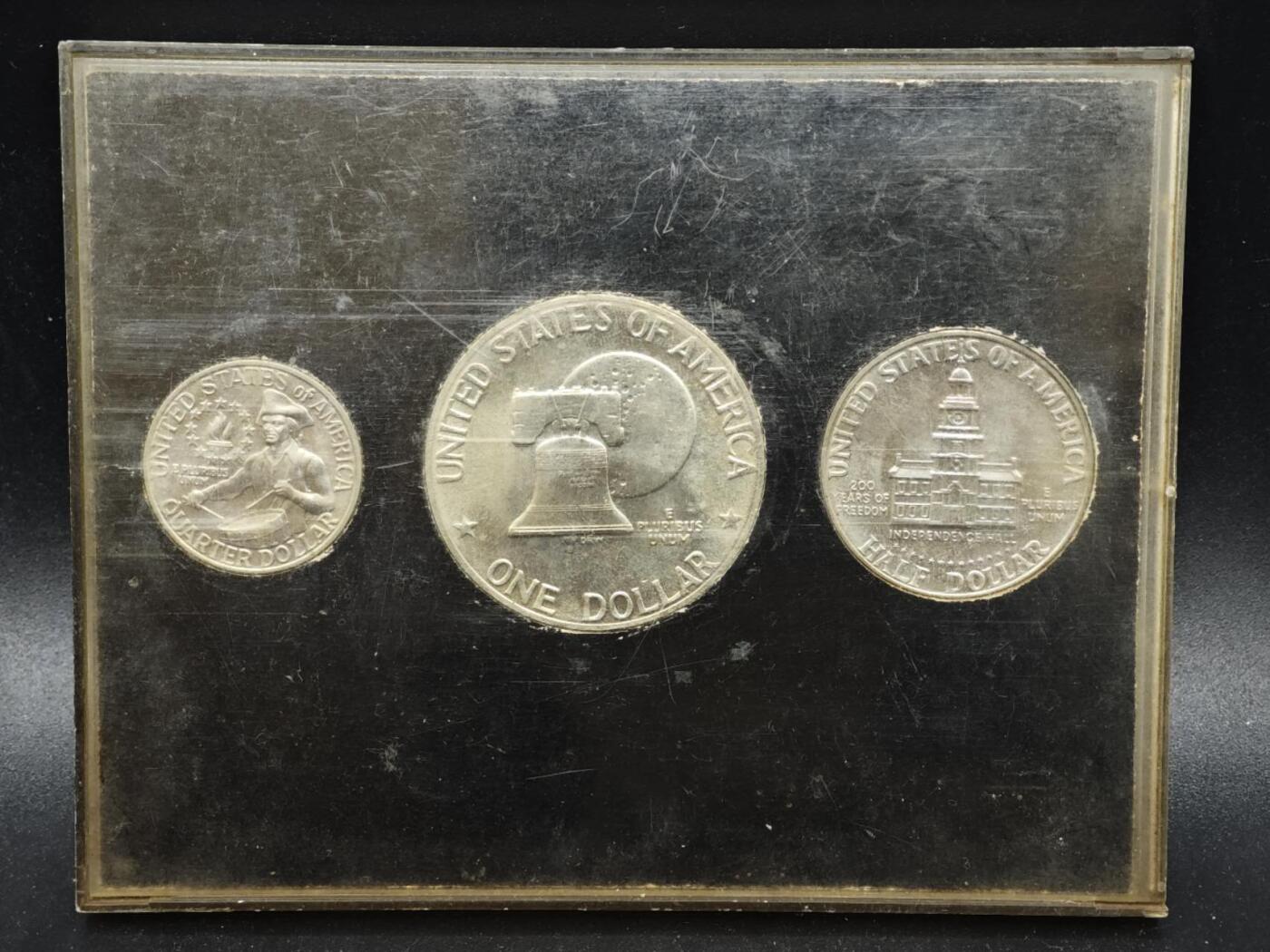 【淘币小摊】实时拍第八百三十七拍   散币银币场   满百包邮可预留二周 每周一统一发货   美国1976年建国200周年纪念币3枚套盒装