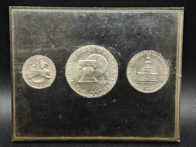 【淘币小摊】实时拍第八百三十七拍   散币银币场   满百包邮可预留二周 每周一统一发货   - 美国1976年建国200周年纪念币3枚套盒装