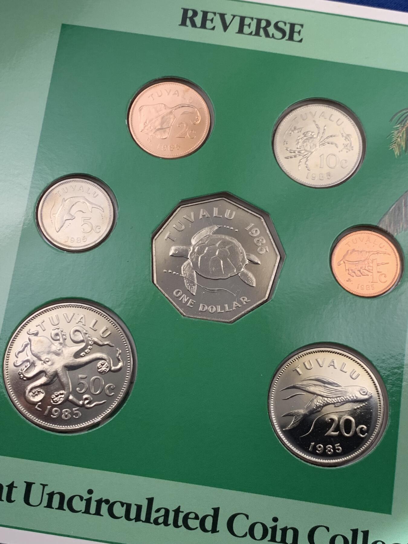 《竞宝斋》第453场 周日，周一 2场连拍 （全场包邮，欢迎送拍） 图瓦卢 1985年 海洋动物套七枚铜镍 英国皇家造币厂发行 相对少见的年份 细节见图