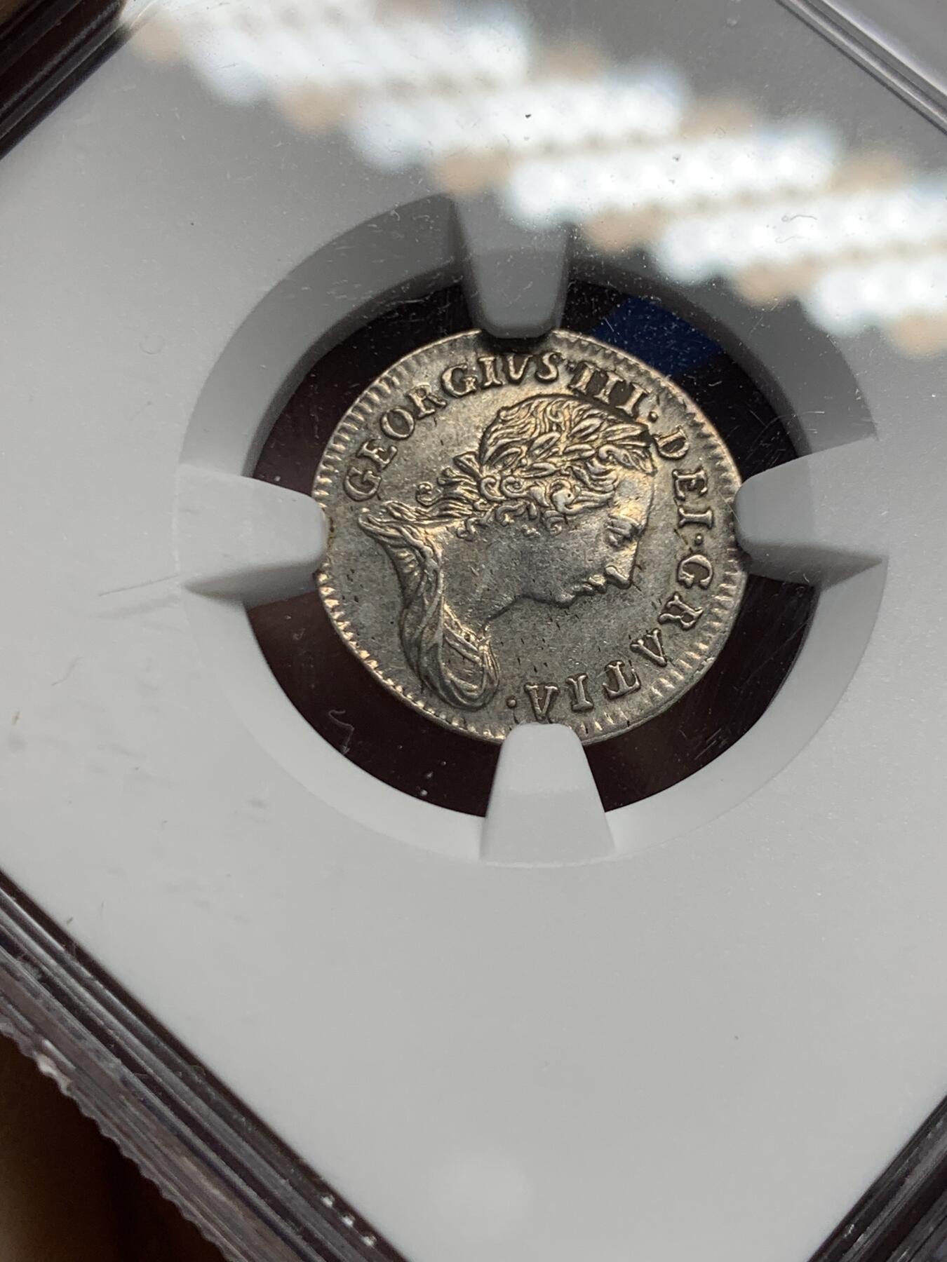 《竞宝斋》第453场 周日，周一 2场连拍 （全场包邮，欢迎送拍） NGC UNCD 英国1762年乔治三世3便士银币，濯足节系列银币，深打