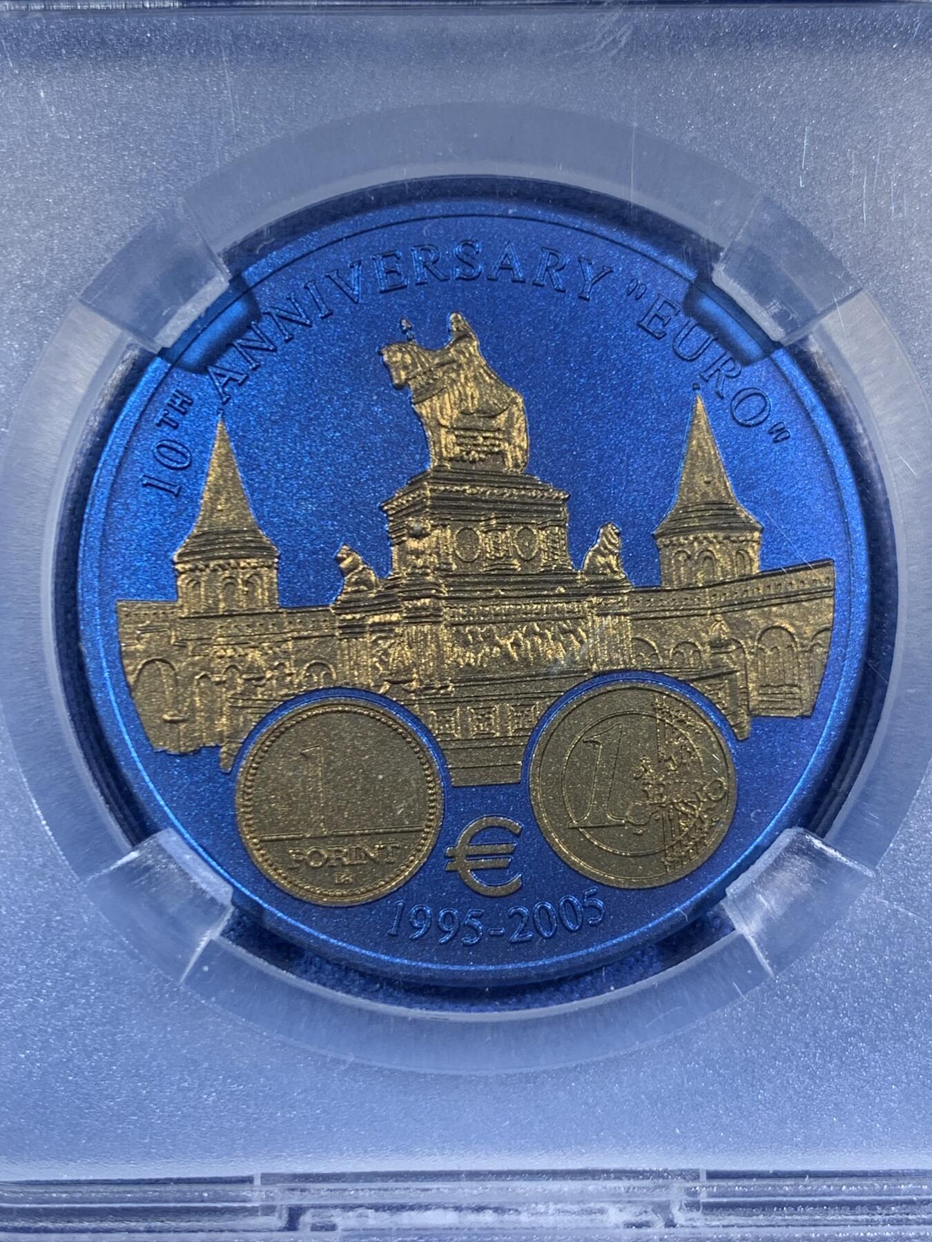 《竞宝斋》第453场 周日，周一 2场连拍 （全场包邮，欢迎送拍） TQG MS67  利比里亚2006年欧元十周年纪念-匈牙利5元铌币 7.78克