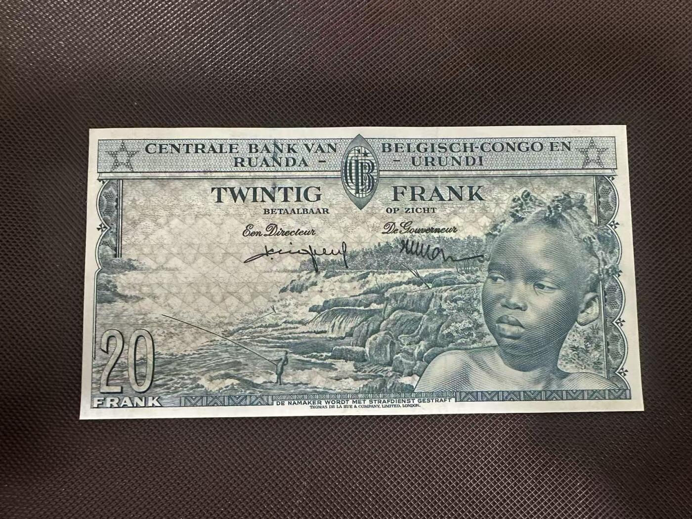 喜羊羊钱币收藏2025第11期(流通品相场) 	比属刚果	P-31 1959年20法郎	品相如图			AV334342			