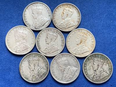 《竞宝斋》第453场 周日，周一 2场连拍 （全场包邮，欢迎送拍） - 八枚一组 英属印度1912年-1919年乔治五世1卢比银币