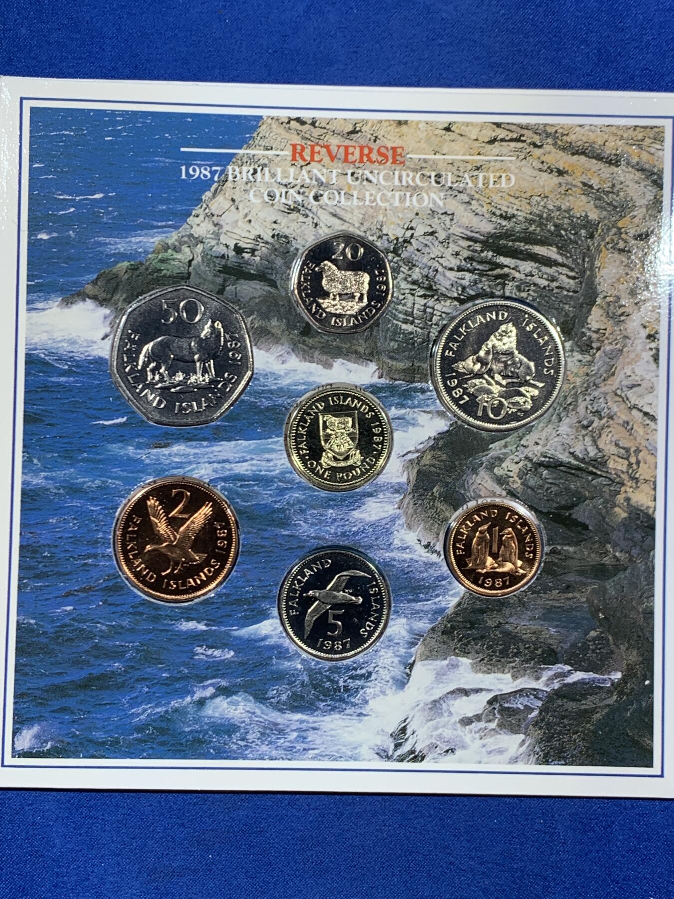 《竞宝斋》第453场 周日，周一 2场连拍 （全场包邮，欢迎送拍） 福克兰群岛 1987 造币厂套装 全7枚套币 英国皇家造币厂