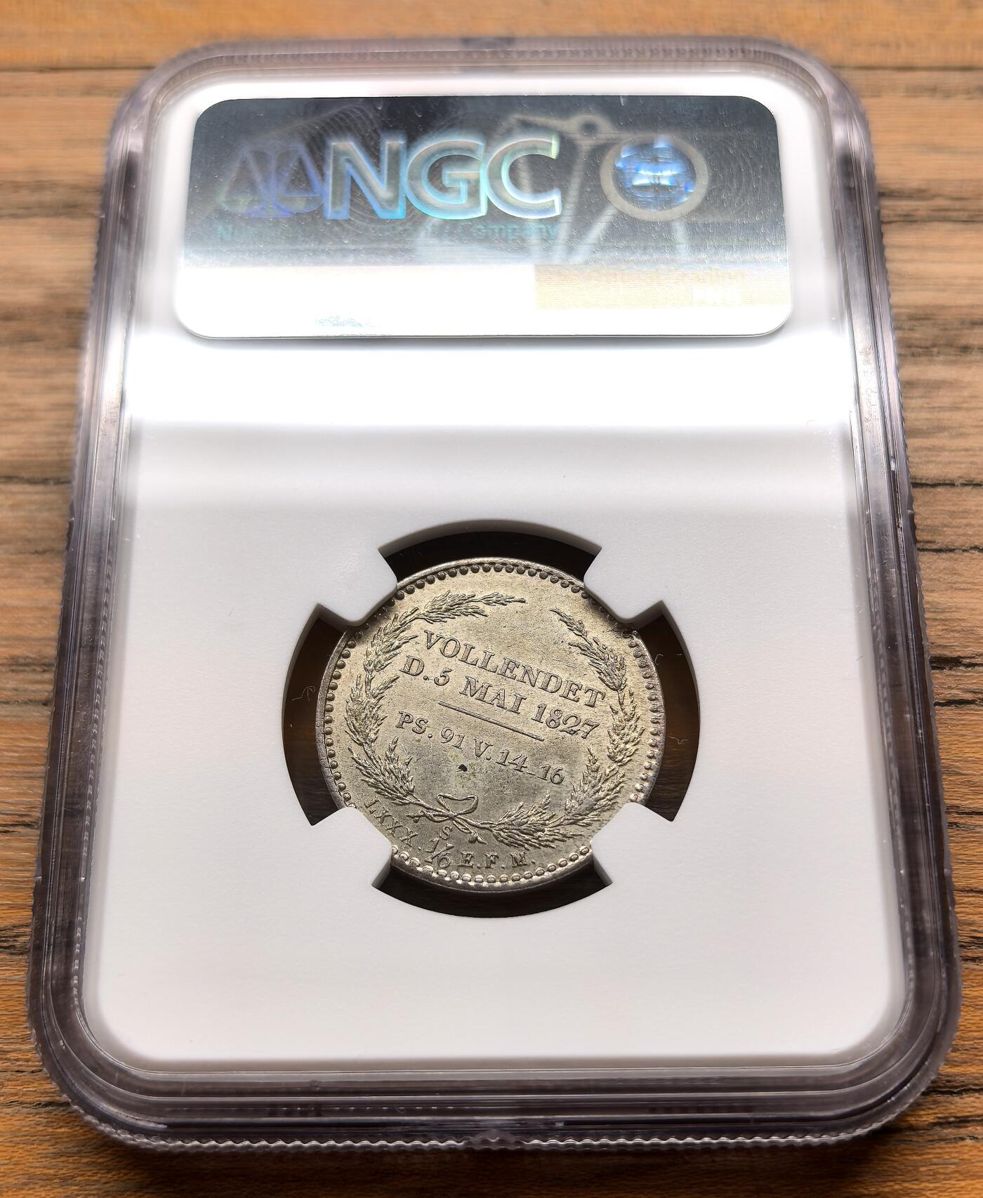 凡希社世界钱币微拍第三百十六期 1827德国萨克森国王逝世1/6泰勒纪念银币NGC-MS62