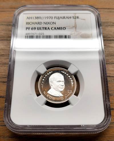 凡希社世界钱币微拍第三百十六期 - 1970富查伊拉尼克松2R纪念银币精铸NGC-PF69UC