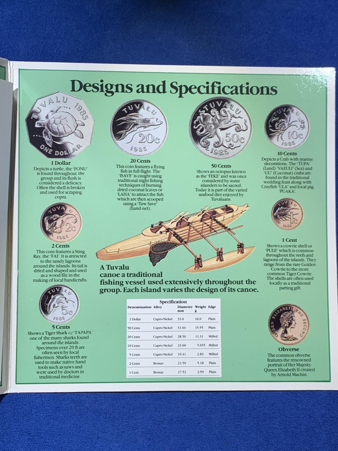 《竞宝斋》第453场 周日，周一 2场连拍 （全场包邮，欢迎送拍） 图瓦卢 1985年 海洋动物套七枚铜镍 英国皇家造币厂发行 相对少见的年份 细节见图