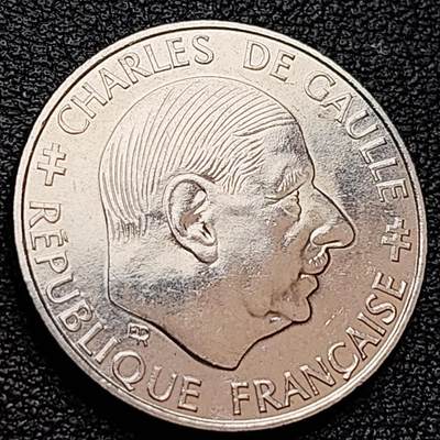 泉币菌-第157场-跨年欢乐场（特修改截拍时间为23:30分） -  原光极美 法国1988年1法郎铜镍硬币 戴高乐总统第五共和国30周年纪念币 24mm