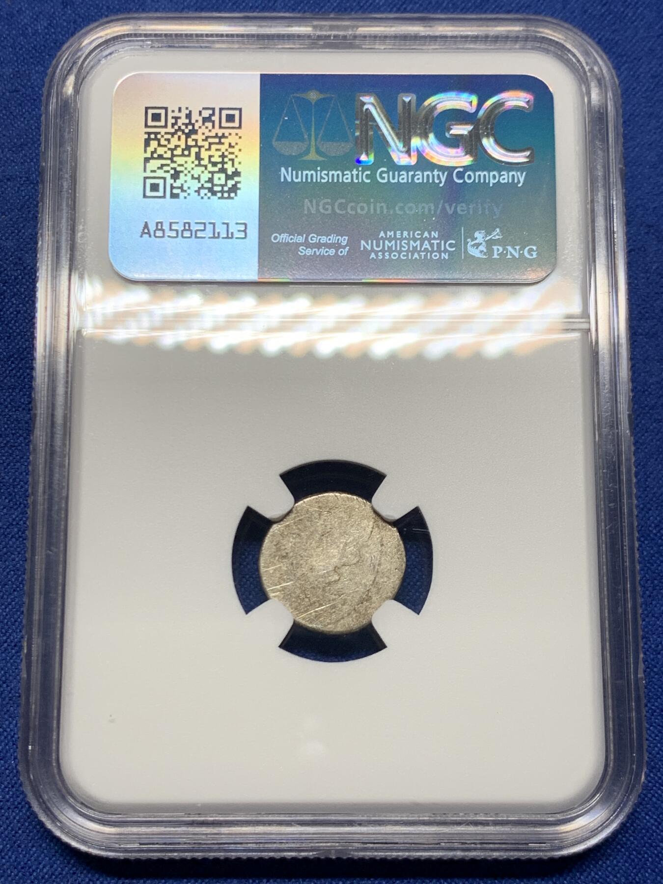 《竞宝斋》第453场 周日，周一 2场连拍 （全场包邮，欢迎送拍） NGC AU55 柬埔寨1600年-1860年神鸟2PE银币 东南亚经典品种