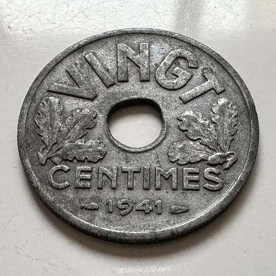 🌹外币初藏🌹🐯2026年第1场  每周二四六晚8️⃣点 接代拍 - 法国1941年维希政府20分 锌币