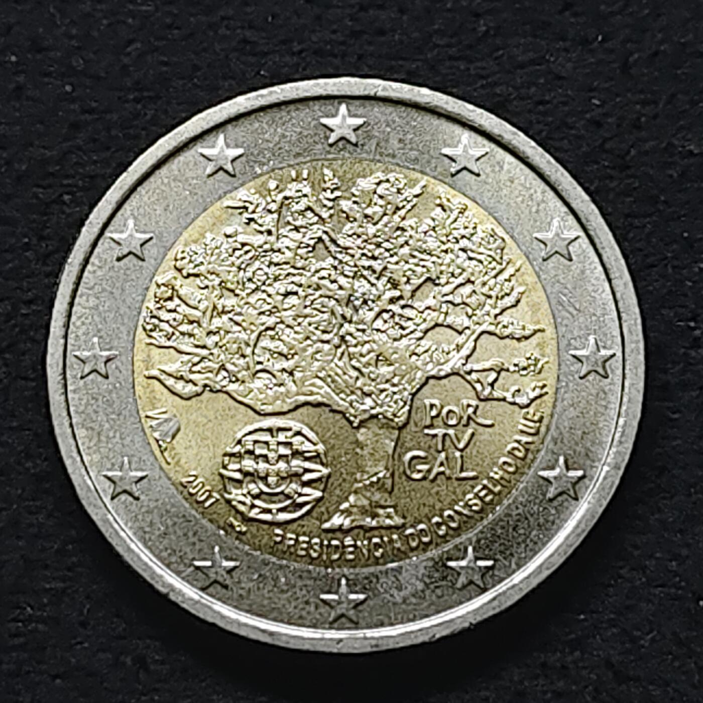 【全场包邮】纯粹捡漏拍490场（免费代拍第27场） 葡萄牙2007年2欧元欧盟理事会主席国双色纪念币