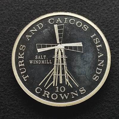 【全场包邮】纯粹捡漏拍491场（免费代拍第28场） - 【少见】特克斯和凯克斯群岛1976年10克朗（40毫米29.98克）精制克朗型银币-量7775