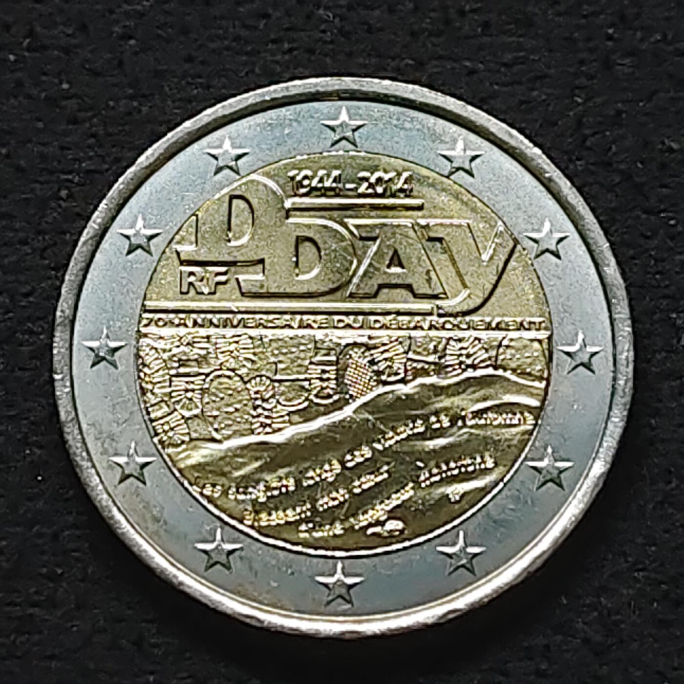 【全场包邮】纯粹捡漏拍490场（免费代拍第27场） 法国2014年2欧元D-DAY日70周年双色纪念币