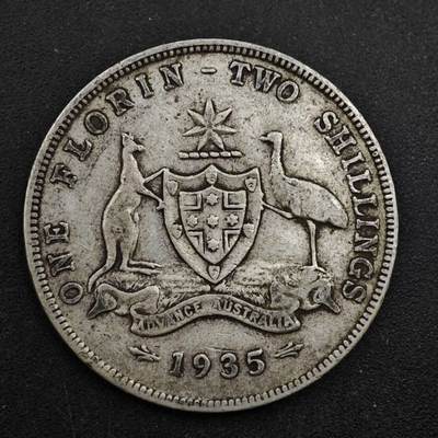 【淘币小摊】实时拍第八百三十八拍   散币银币场   满百包邮可预留二周 每周一统一发货   - 澳大利亚1935年乔治五世弗洛林银币参考银价208