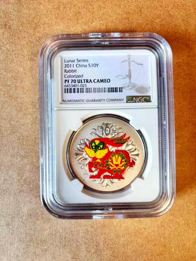 【Blue Auction】世界纸币精拍第770期——18级TOP拍卖/信誉/品质/专业/高效💫 - 【满分 带证书】中国2011年兔年彩银纪念银币 NGC PF70 UC