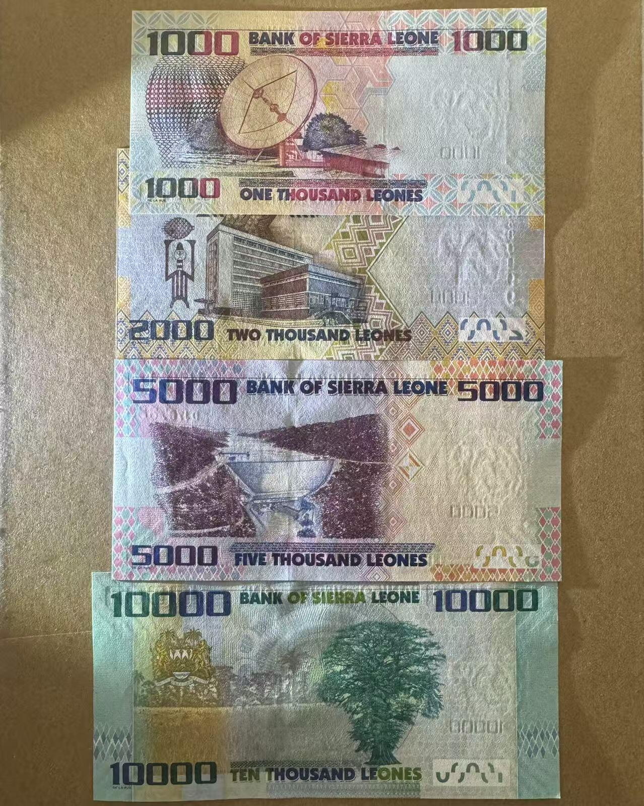 【Blue Auction】世界纸币精拍第770期——18级TOP拍卖/信誉/品质/专业/高效💫 【一组4张均豹子号 含无47】塞拉利昂 1000-10000 Leones 全新UNC