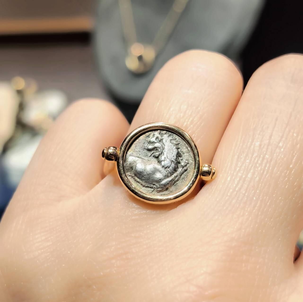 古希腊回首狮古币戒指
