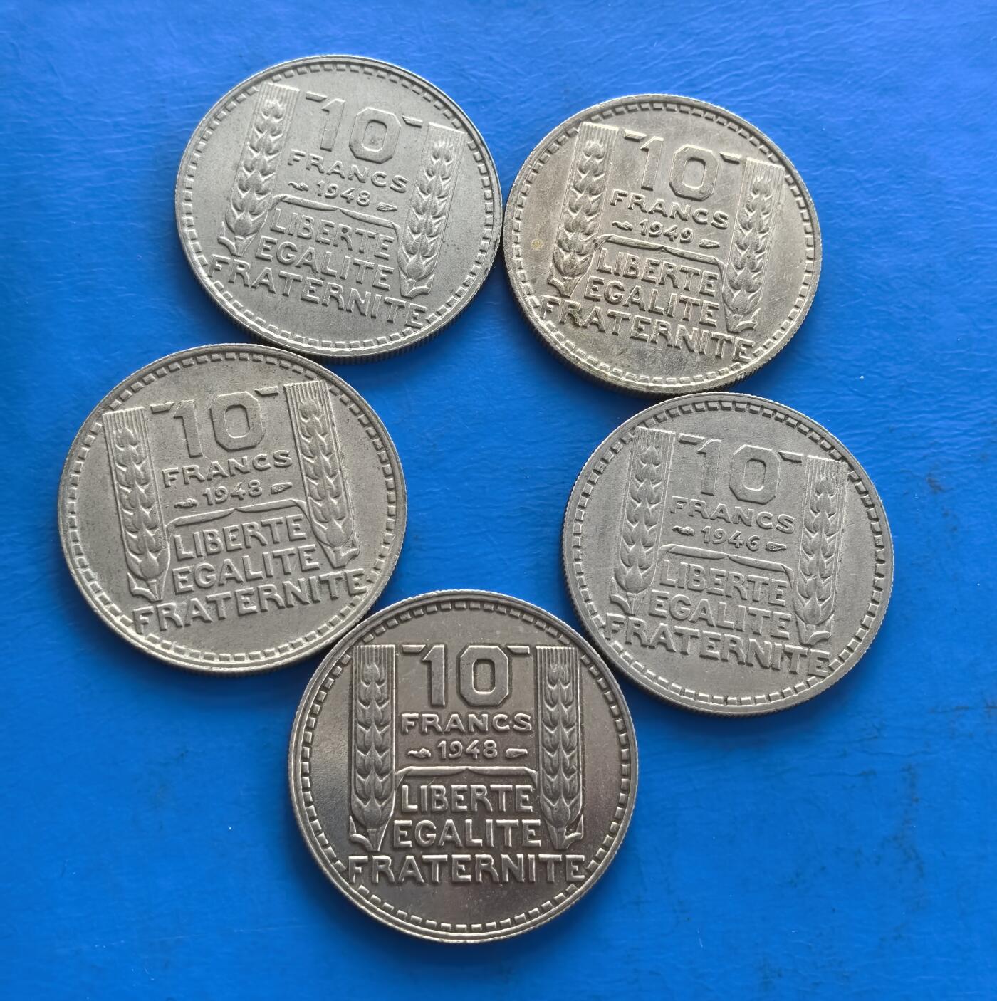 外国优质老铜币高银银币，周六九点倒数截拍，满百包邮，持续收拍 法国自由女神10法郎5个