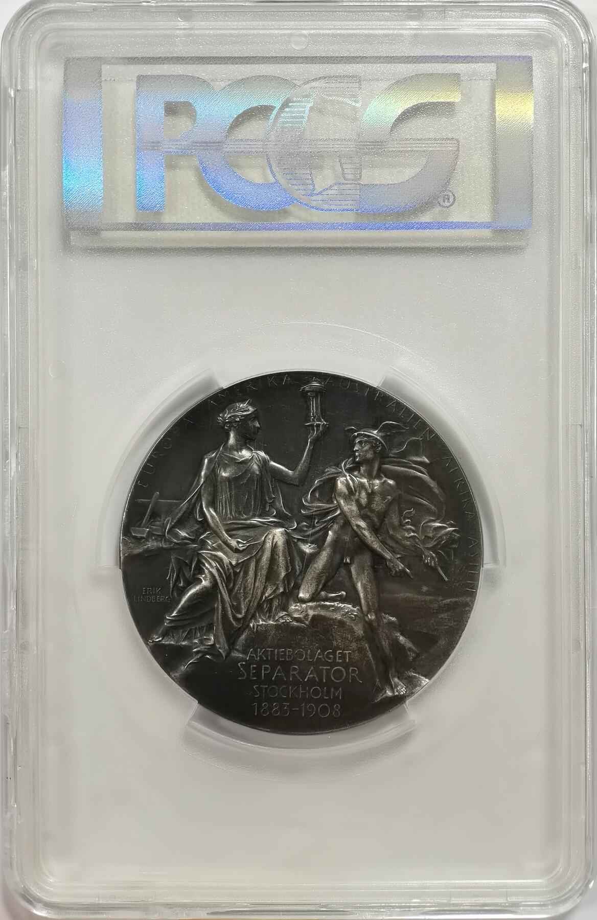 博洋堂“岁启嘉年”2026新年精品大拍专场暨第155期（全场包邮） PCGS SP63 瑞典1908年离心机创始发明纪念61mm巨大加厚银章，一百多克厚重！唯二冠军分，封面币。