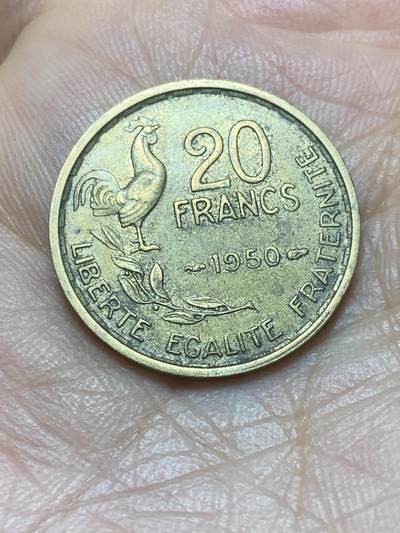 2026年第二场(总第一百七十一场）外国好品散币场(免佣金) - 法兰西第四共和国1950年20法郎(头像后单排字，4 plumes–4羽版)