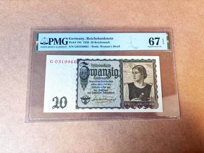 【Blue Auction】世界纸币精拍第770期——18级TOP拍卖/信誉/品质/专业/高效💫 - 【无47】德国 1939年20马克 PMG67EPQ  