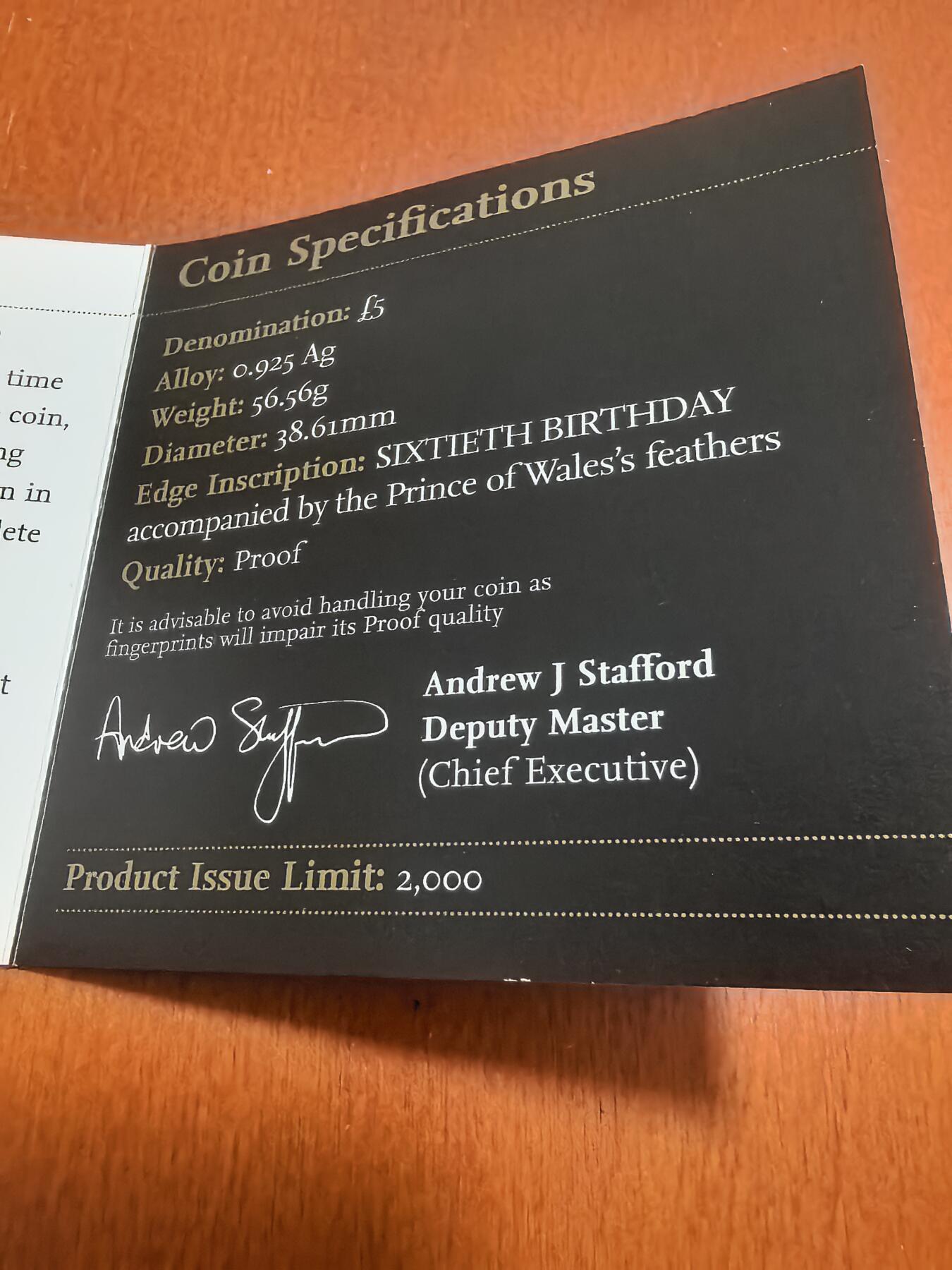 长老汇蛇年精选第九十场拍卖  2008英国威尔斯王子5英镑精制加厚银币，56.56克925银，盒证全，2000枚