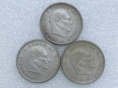 第一海外回流一元起拍收藏 散集专场  第285期 - 丹麦5克朗硬币 弗雷德里克九世头像 3枚