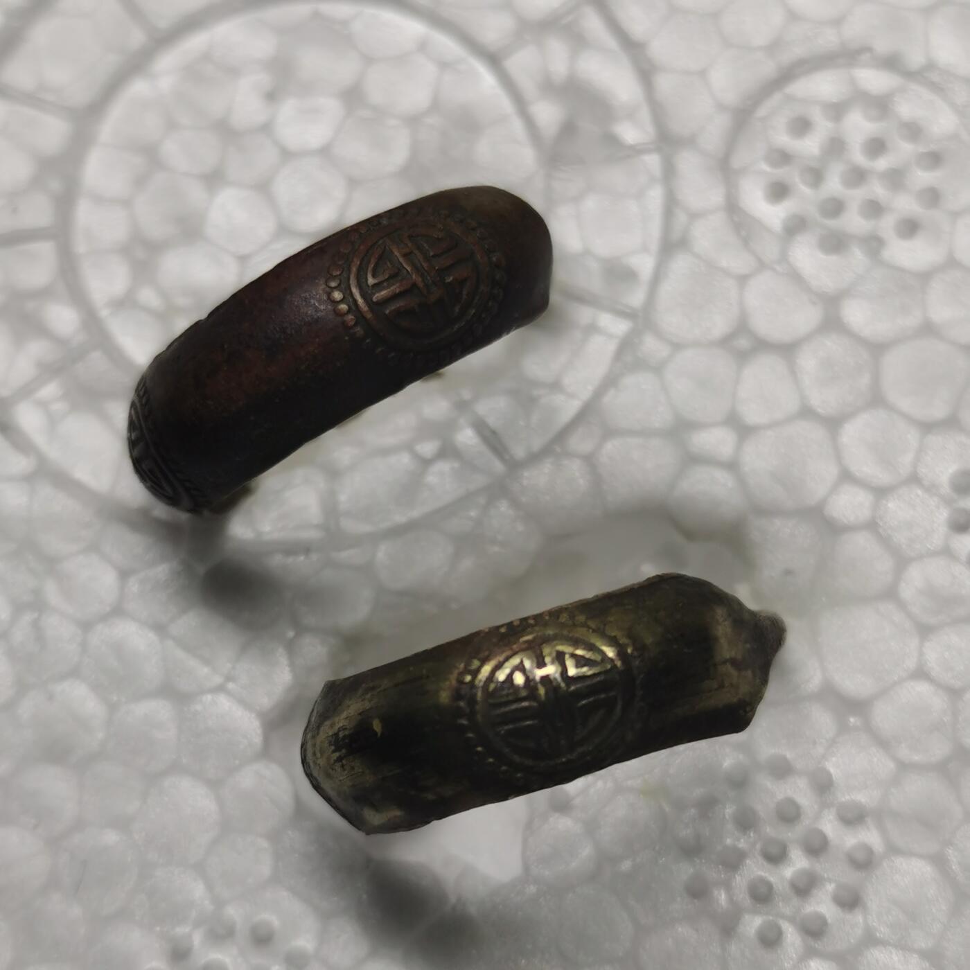 杂件专场92期 清末民国铜鎏金寿字花纹耳环一对