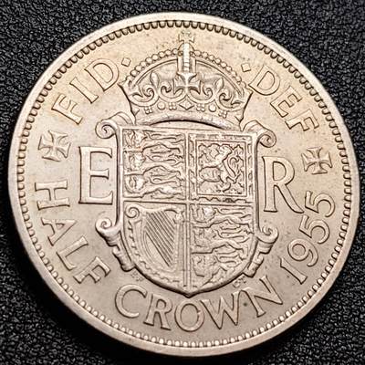 泉币菌-第158场-元旦欢乐场，开年第一场，新年快乐！（特修改截拍时间为23:30分） - 带光好品 1955年 英国半克朗1/2克朗 伊丽莎白 32.3mm 欧洲硬币 