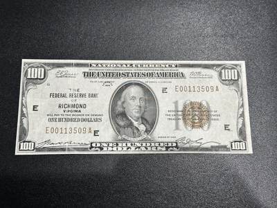 《外钞收藏家》第五百九十八期（2026年新年第一场）（本平台长期征集拍品、欢迎藏友们联系合作） - 1929年美国国民银行券100元  橙色库印 非全新 品相如图 无47