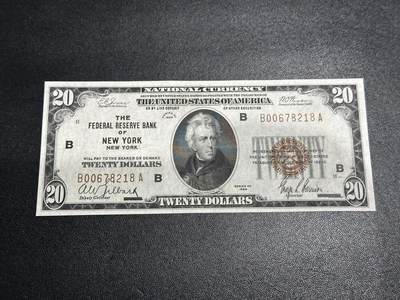 《外钞收藏家》第五百九十八期（2026年新年第一场）（本平台长期征集拍品、欢迎藏友们联系合作） - 1929年美国国民银行券20元  橙色库印 非全新 品相如图