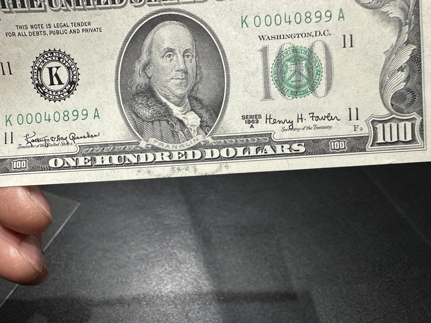 《外钞收藏家》第五百九十八期（2026年新年第一场）（本平台长期征集拍品、欢迎藏友们联系合作） 1963年美国小头版100美元 全新不绝