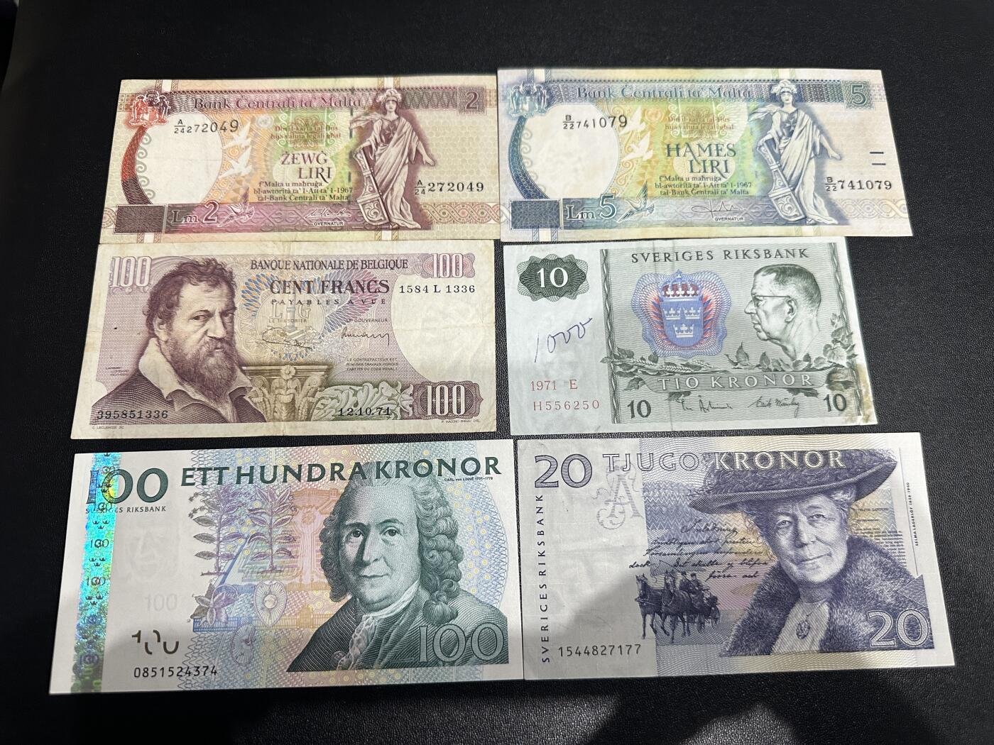 《外钞收藏家》第五百九十八期（2026年新年第一场）（本平台长期征集拍品、欢迎藏友们联系合作） 马耳他、比利时、瑞典 六张一起 非全新 品相如图