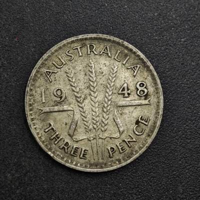 【淘币小摊】实时拍第八百三十八拍   散币银币场   满百包邮可预留二周 每周一统一发货   - 澳大利亚1948年乔治六世3便士银币参考银价14