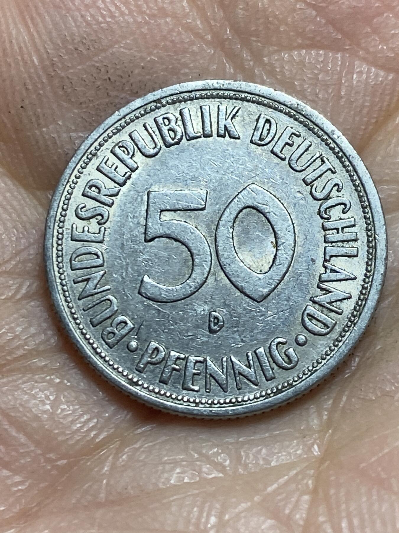 2026年第二场(总第一百七十一场）外国好品散币场(免佣金) 德国🇩🇪1967年50芬尼(D标，慕尼黑造，齿边版)