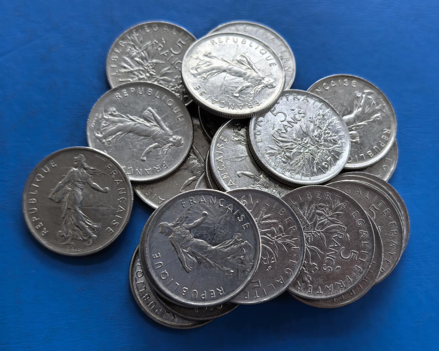 外国优质老铜币高银银币，周六九点倒数截拍，满百包邮，持续收拍 法国播种女神5法郎25个，252克