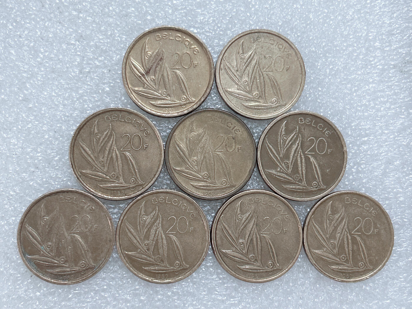 第一海外回流一元起拍收藏 散集专场  第285期 比利时20法郎硬币 9枚