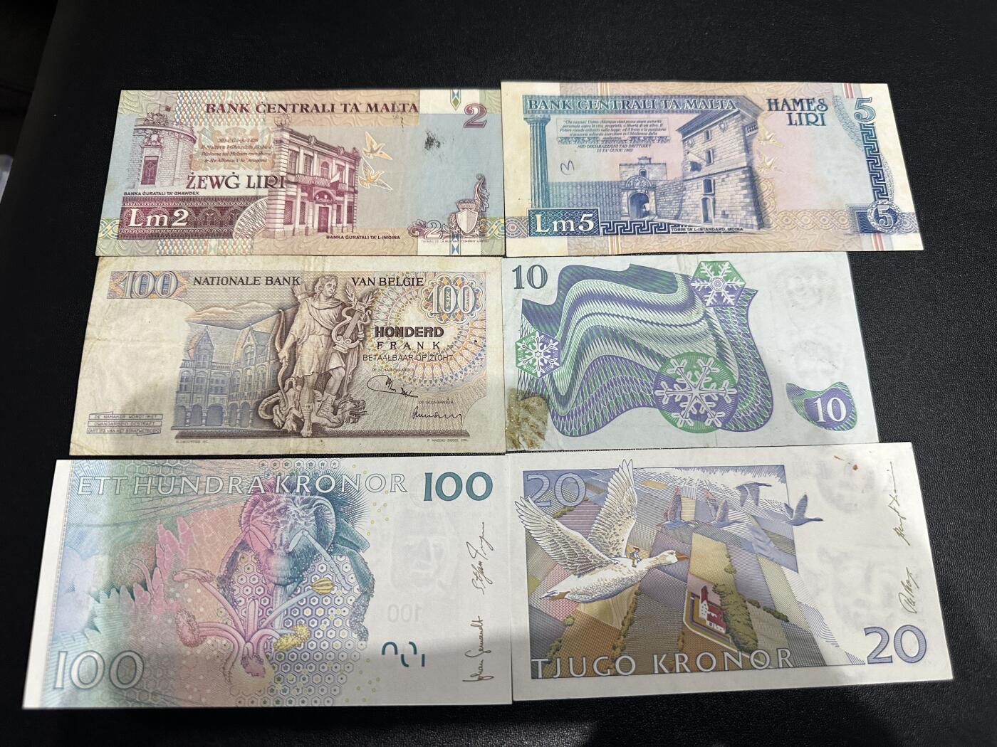 《外钞收藏家》第五百九十八期（2026年新年第一场）（本平台长期征集拍品、欢迎藏友们联系合作） 马耳他、比利时、瑞典 六张一起 非全新 品相如图