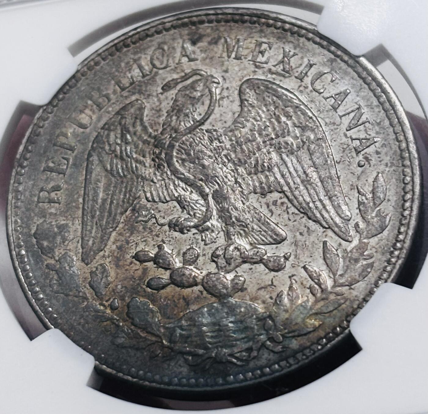 文馨钱币收藏 迎新纳福2026新年第一场（第 287 场）金银老铜币拍卖 NGC 评级 AU53 分 1900 年墨西哥鹰洋银元，五彩环底老包浆，历史感满满